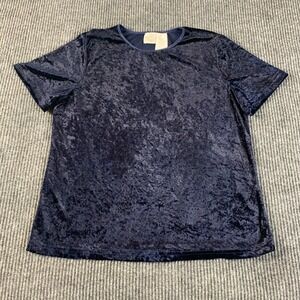 VTG Bentley Shirt Womens Large L Blue Velour Short Sleeve Stretch Lightweight‎